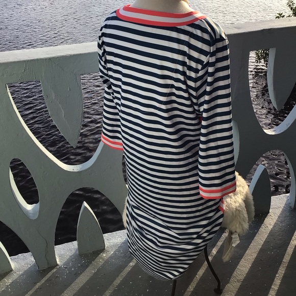 Gretchen Scott Midi Striped Dress in Coral and Navy - Picture 7 of 10